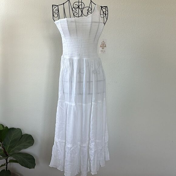 NWT BECCA Smocked Ponza One-Shoulder Flowy White Coverup Midi Dress - Picture 4 of 7